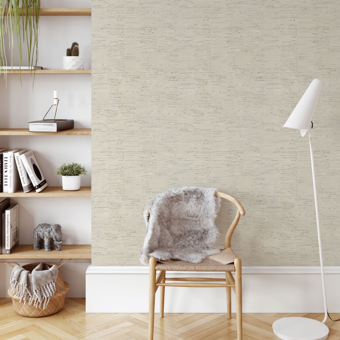 Natural Textured Eco-Friendly Non-toxic High-quality Sustainable practices Sustainability Interior Design Wall covering Bold Wallpaper Custom Tailor-made Retro chic cork nature luxury metallic shiny wood timeless coastal vacation interior design grain high-end silver metallic off white grey tan neutral entrance