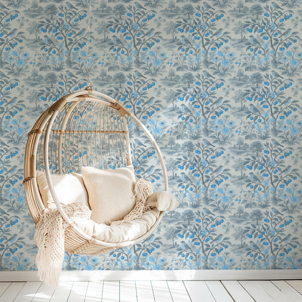 Free Bird Cherry Tree Toile Wallpaper