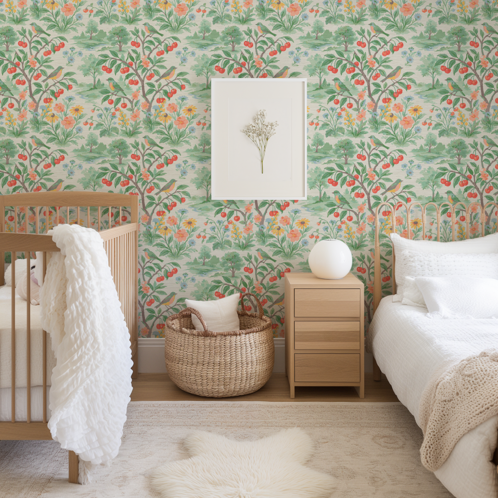 Free Bird Cherry Tree Toile Wallpaper