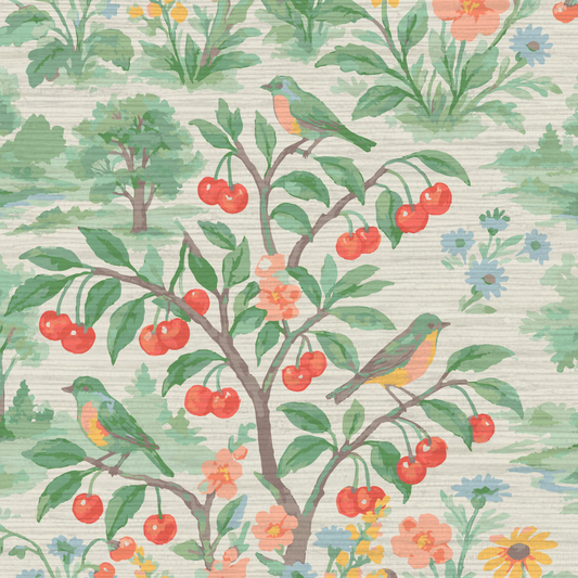 Free Bird Cherry Tree Toile Wallpaper