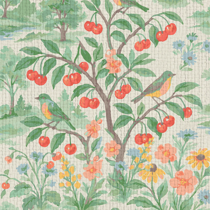Free Bird Cherry Tree Toile Wallpaper