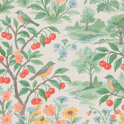 Free Bird Cherry Tree Toile Wallpaper