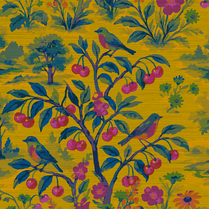 Free Bird Cherry Tree Toile Wallpaper