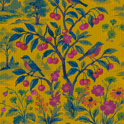 Free Bird Cherry Tree Toile Wallpaper