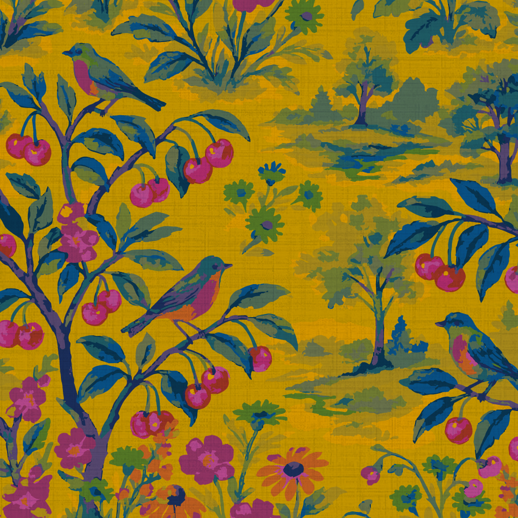 Free Bird Cherry Tree Toile Wallpaper