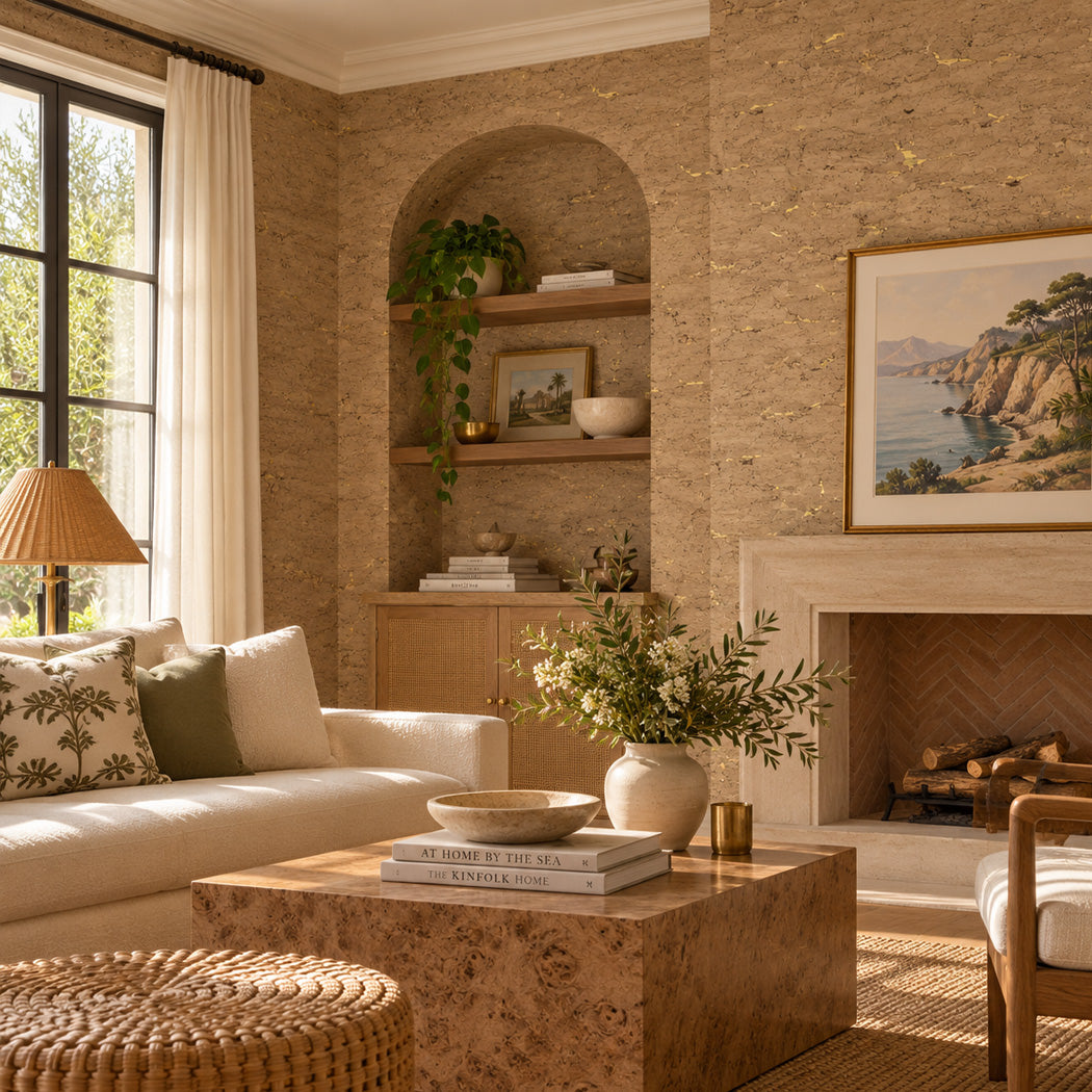 Golden Opportunity Gold Fleck Natural Cork Wallpaper