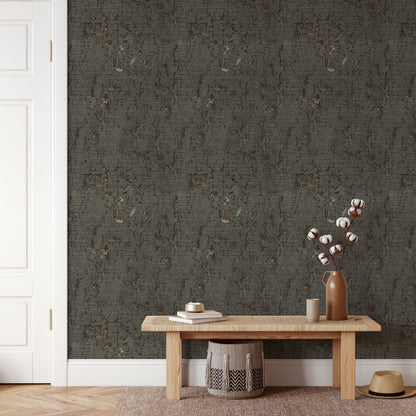 Grasscloth Natural Textured Eco-Friendly Non-toxic High-quality Sustainable practices Sustainability Interior Design Wall covering Bold Wallpaper Custom Tailor-made Retro chic silver metallic cork shiny shimmer lux luxury brown black tonal neutral living room foyer entrance