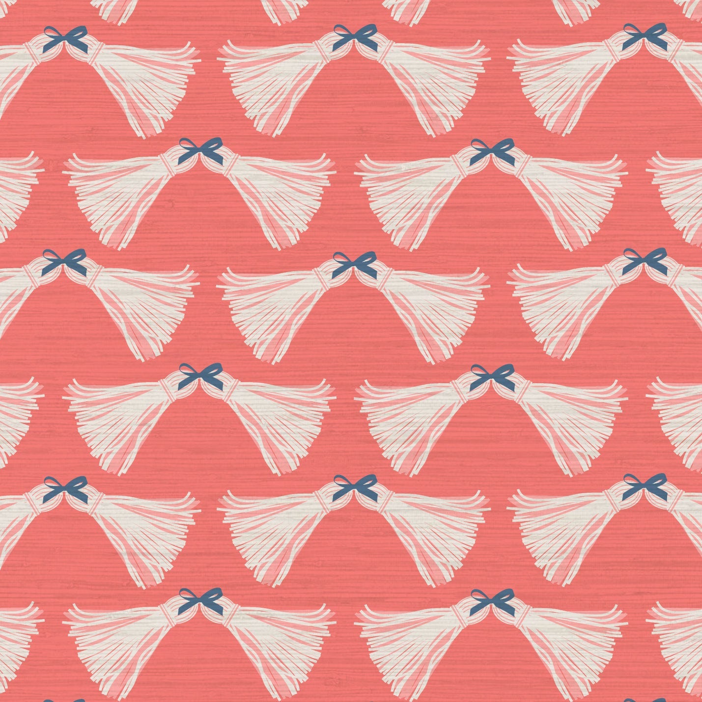 June St. George pink tassels bows on red wallpaper wall covering grasscloth grass cloth paper weave textured custom luxury natural woman artist women contemporary modern interior design bold tailor made Eco-Friendly
Non-toxic
High-quality 
Sustainable
Retro chic
Grand millennial
Maximalism 
Traditional
Dopamine decor
girly
