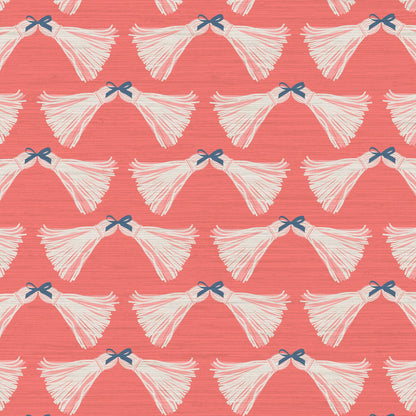 June St. George pink tassels bows on red wallpaper wall covering grasscloth grass cloth paper weave textured custom luxury natural woman artist women contemporary modern interior design bold tailor made Eco-Friendly
Non-toxic
High-quality 
Sustainable
Retro chic
Grand millennial
Maximalism 
Traditional
Dopamine decor
girly
