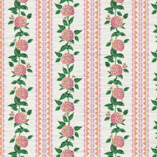 Grasscloth wallpaper Natural Textured Eco-Friendly Non-toxic High-quality Sustainable Interior Design Bold Custom Tailor-made Retro chic Grand millennial Maximalism Traditional Dopamine decor preppy garden botanical hydrangea floral stripe leaf lace pink orange purple girl nursery kid feminine grandma chic cottage core traditional american countryside