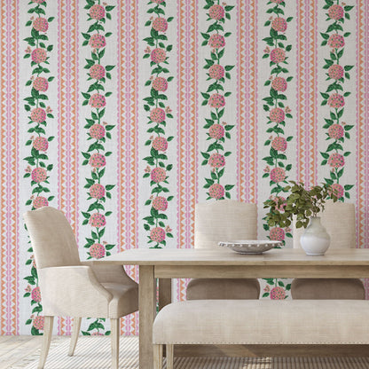 wallpaper Natural Textured Eco-Friendly Non-toxic High-quality Sustainable Interior Design Bold Custom Tailor-made Retro chic Grand millennial Maximalism Traditional Dopamine decor preppy garden botanical hydrangea floral stripe leaf lace pink orange purple girl nursery kid feminine grandma chic cottage core traditional american countryside linen high-end luxury designer 