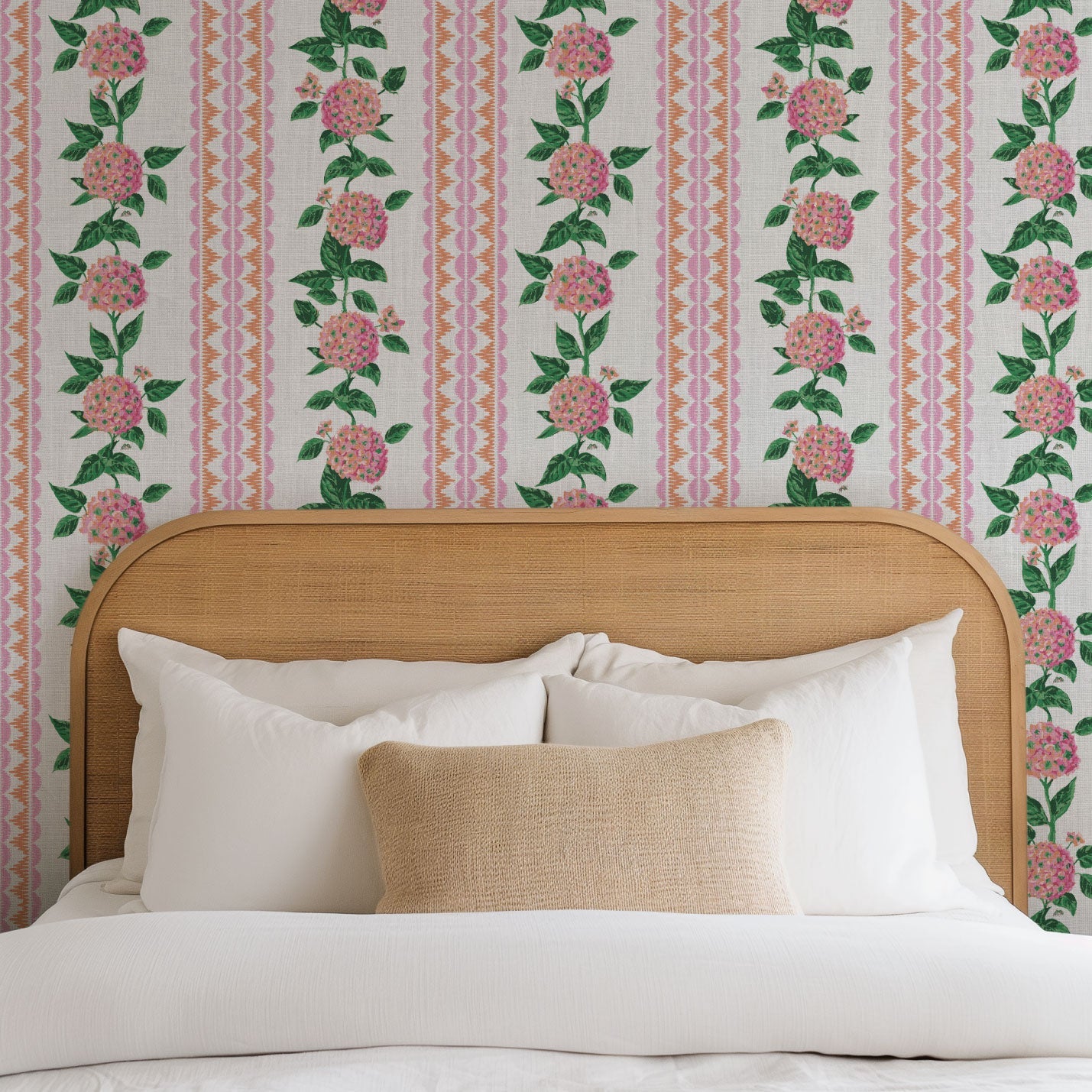 wallpaper Natural Textured Eco-Friendly Non-toxic High-quality Sustainable Interior Design Bold Custom Tailor-made Retro chic Grand millennial Maximalism Traditional Dopamine decor preppy garden botanical hydrangea floral stripe leaf lace pink orange purple girl nursery kid feminine grandma chic cottage core traditional american countryside linen high-end luxury designer 
