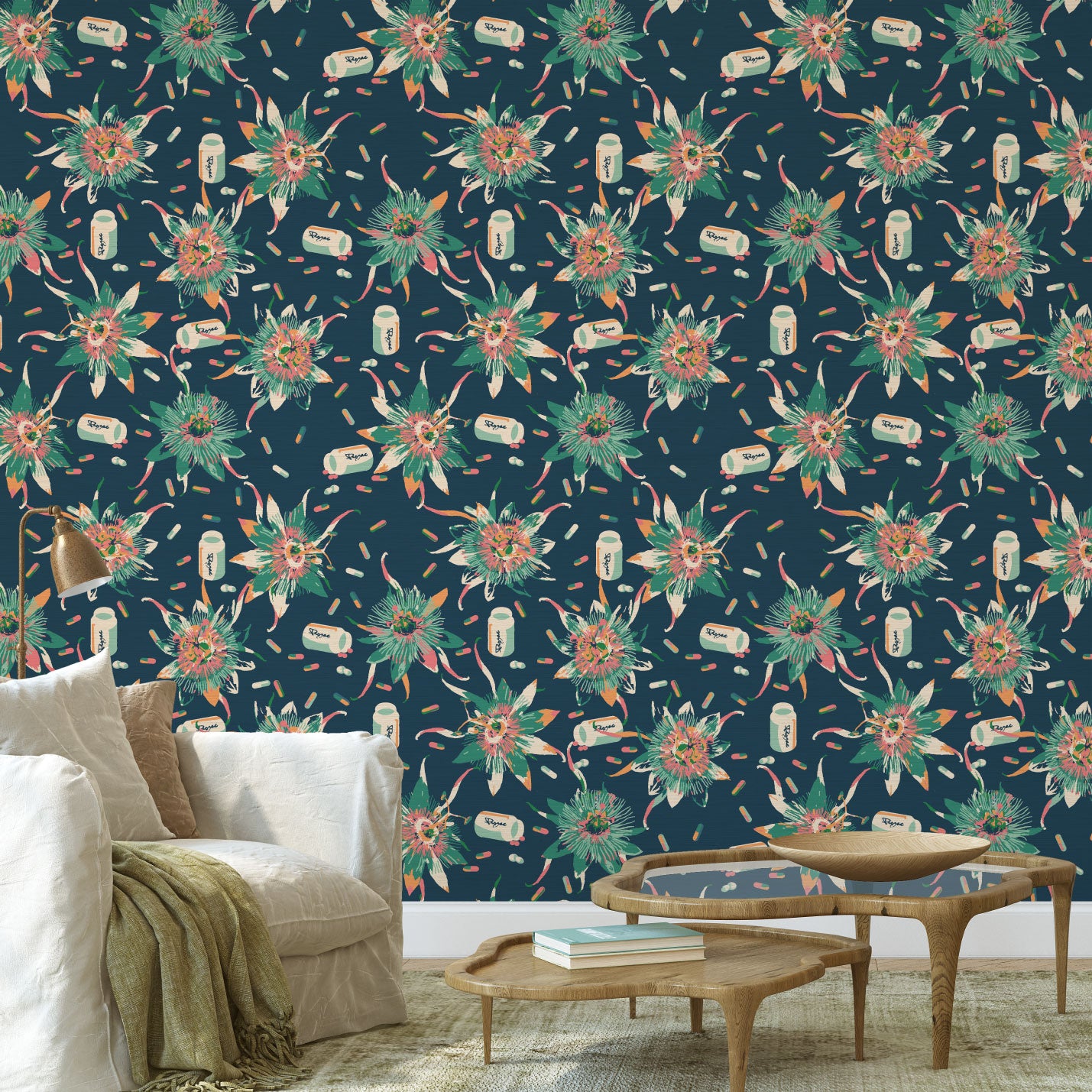 Here I Go Again Prozac Floral Wallpaper
