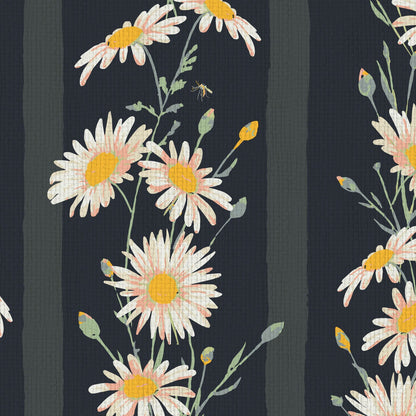 wallpaper Natural Textured Eco-Friendly Non-toxic High-quality Sustainable Interior Design Bold Custom Tailor-made Retro chic Coastal Garden Seaside Seashore Waterfront Vacation home styling Retreat Relaxed beach vibes Beach cottage Shoreline Oceanfront Nautical Cabana preppy kid kids bedroom playroom wide vertical stripe floral flowers botanical daisies black pink white paper weave paperweave