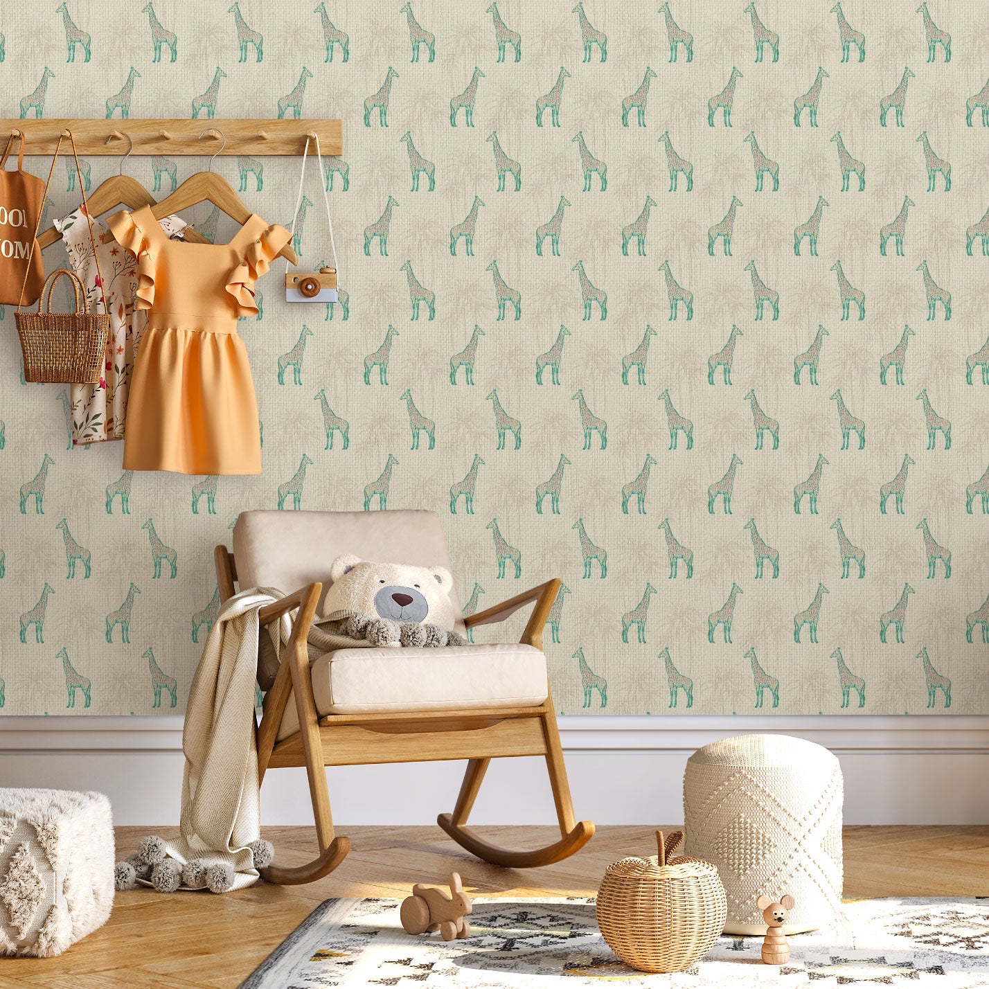 paperweave paper weave basketweave wallpaper Natural Textured Eco-Friendly Non-toxic High-quality  Sustainable Interior Design Bold Custom Tailor-made Retro chic Grandmillennial Maximalism  Traditional Dopamine decor safari giraffe zoo palm tree neutral white tan sand beige off-white kids kid playroom nursery pink mint stripe mini horizontal