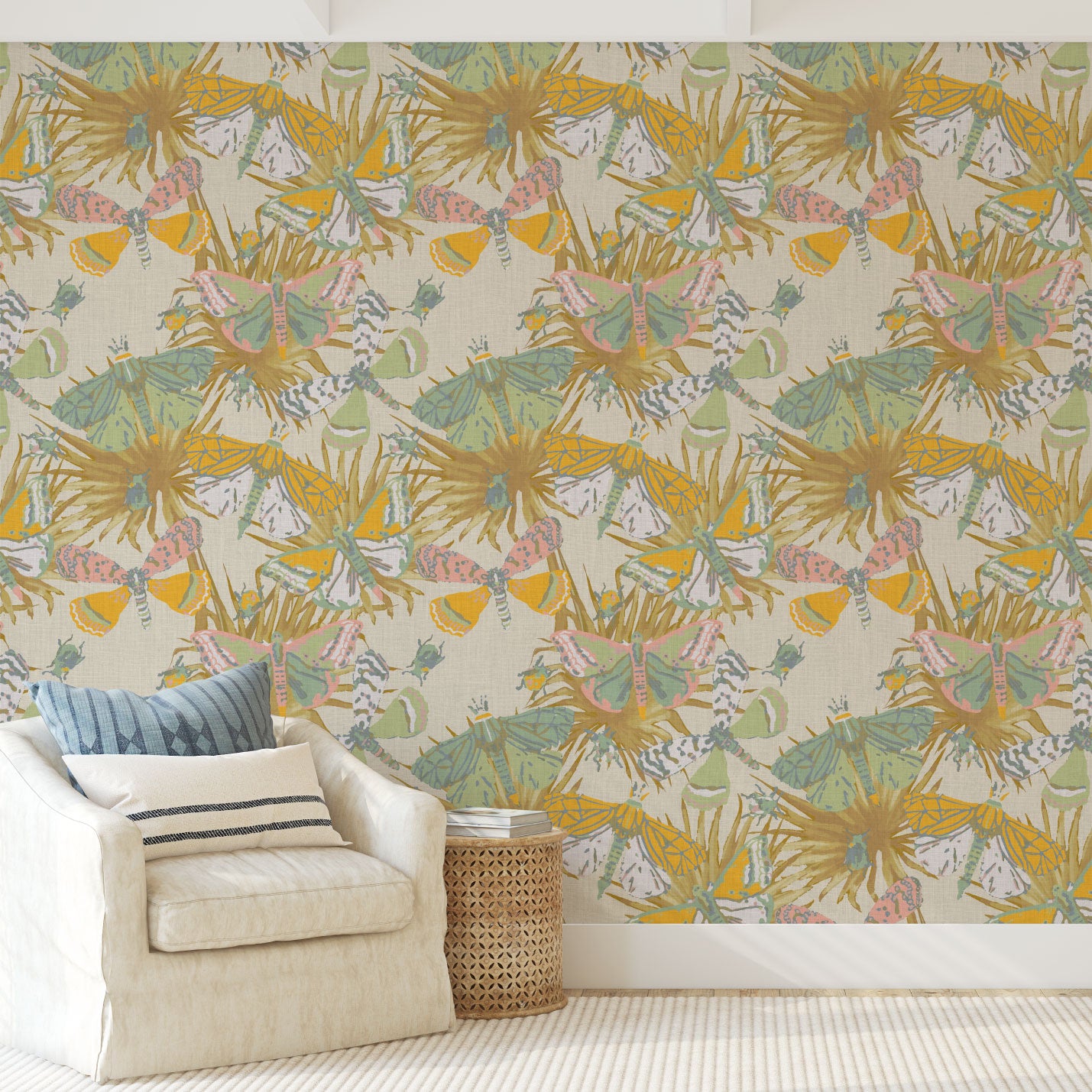 Jitterbug Botanical Butterflies Linen Wallpaper