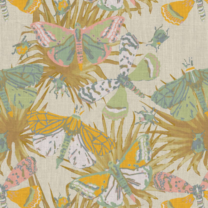 wallpaper Natural Textured Eco-Friendly Non-toxic High-quality Sustainable Interior Design Bold Custom Tailor-made Retro chic Bold tropical butterfly bug palm leaves animals botanical garden nature kids playroom bedroom nursery beige neutral cream linen