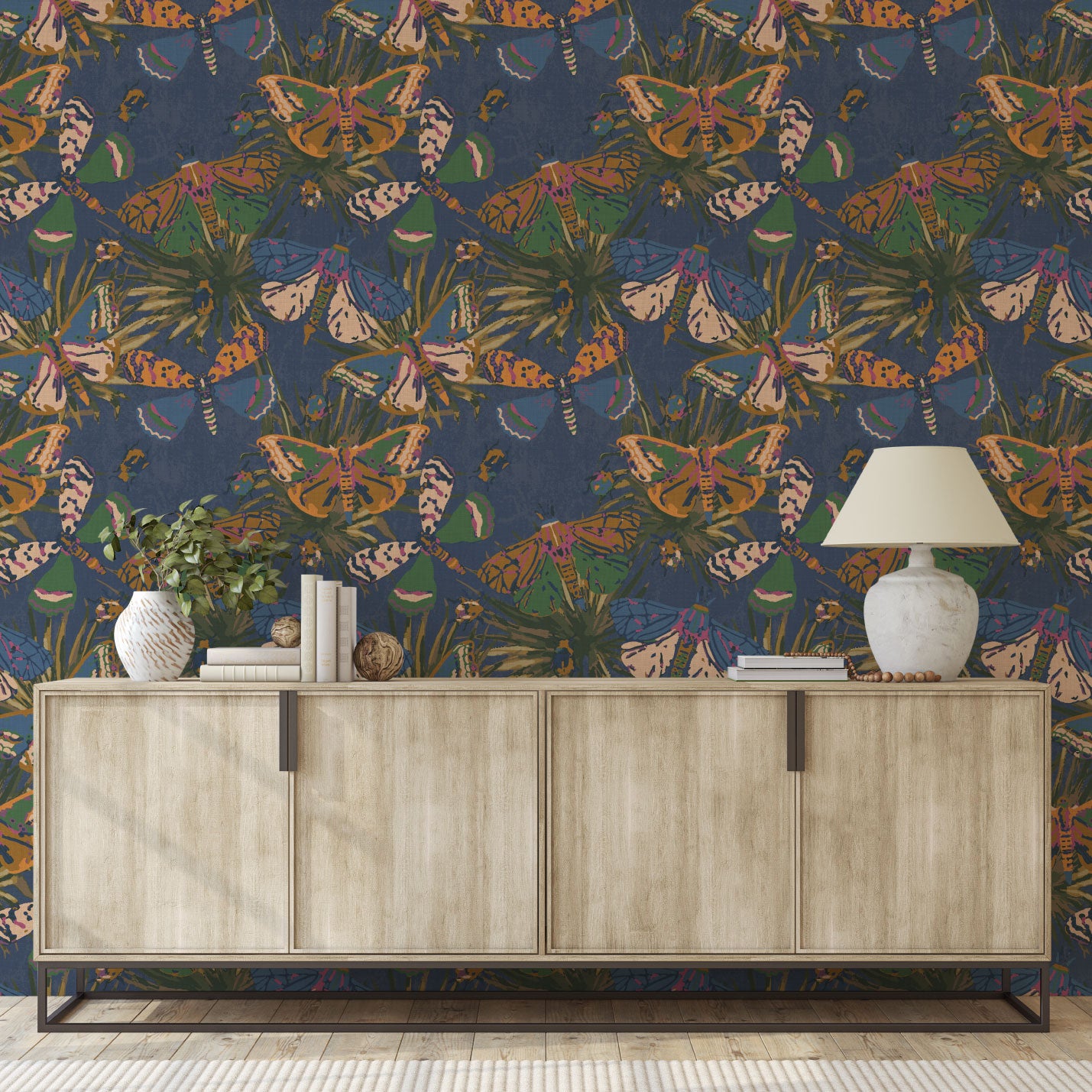 Jitterbug Botanical Butterflies Linen Wallpaper