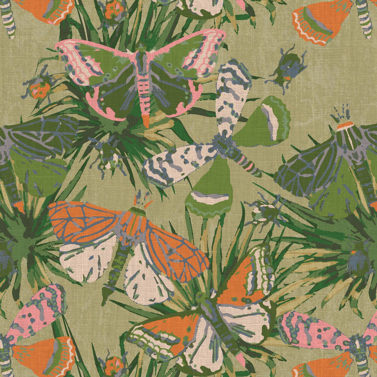 Jitterbug Botanical Butterflies Linen Wallpaper