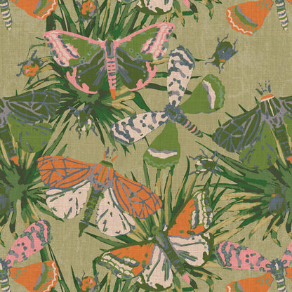 wallpaper Natural Textured Eco-Friendly Non-toxic High-quality Sustainable Interior Design Bold Custom Tailor-made Retro chic Bold tropical butterfly bug palm leaves animals botanical garden nature kids playroom bedroom nursery green moss jungle olive linen