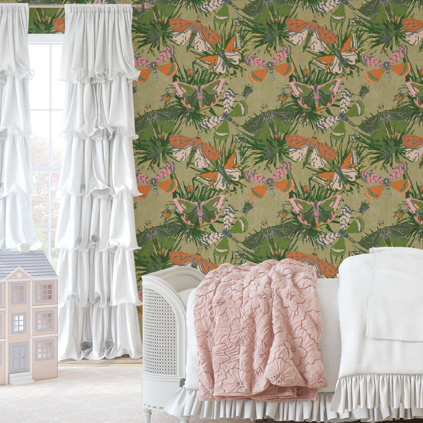 Jitterbug Botanical Butterflies Linen Wallpaper