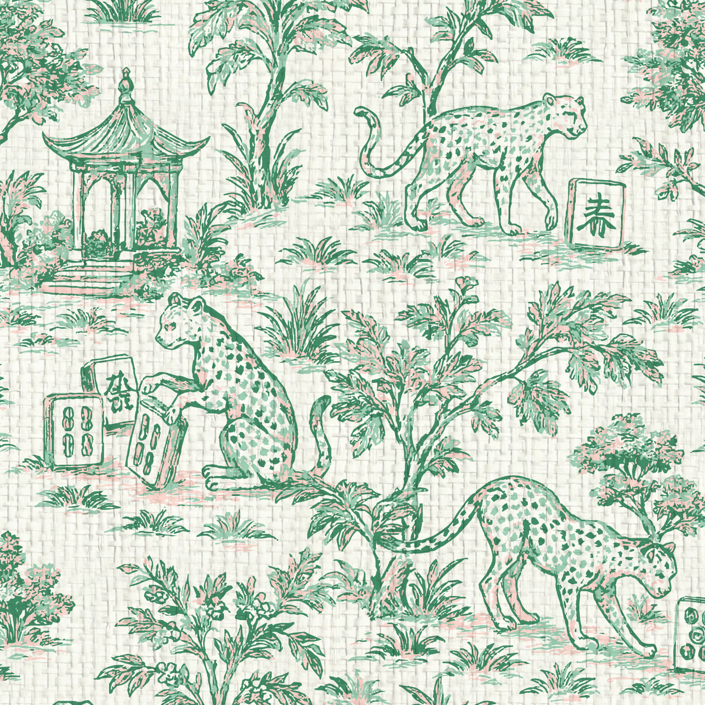 Jungle Jackpot Mahjong Toile Wallpaper