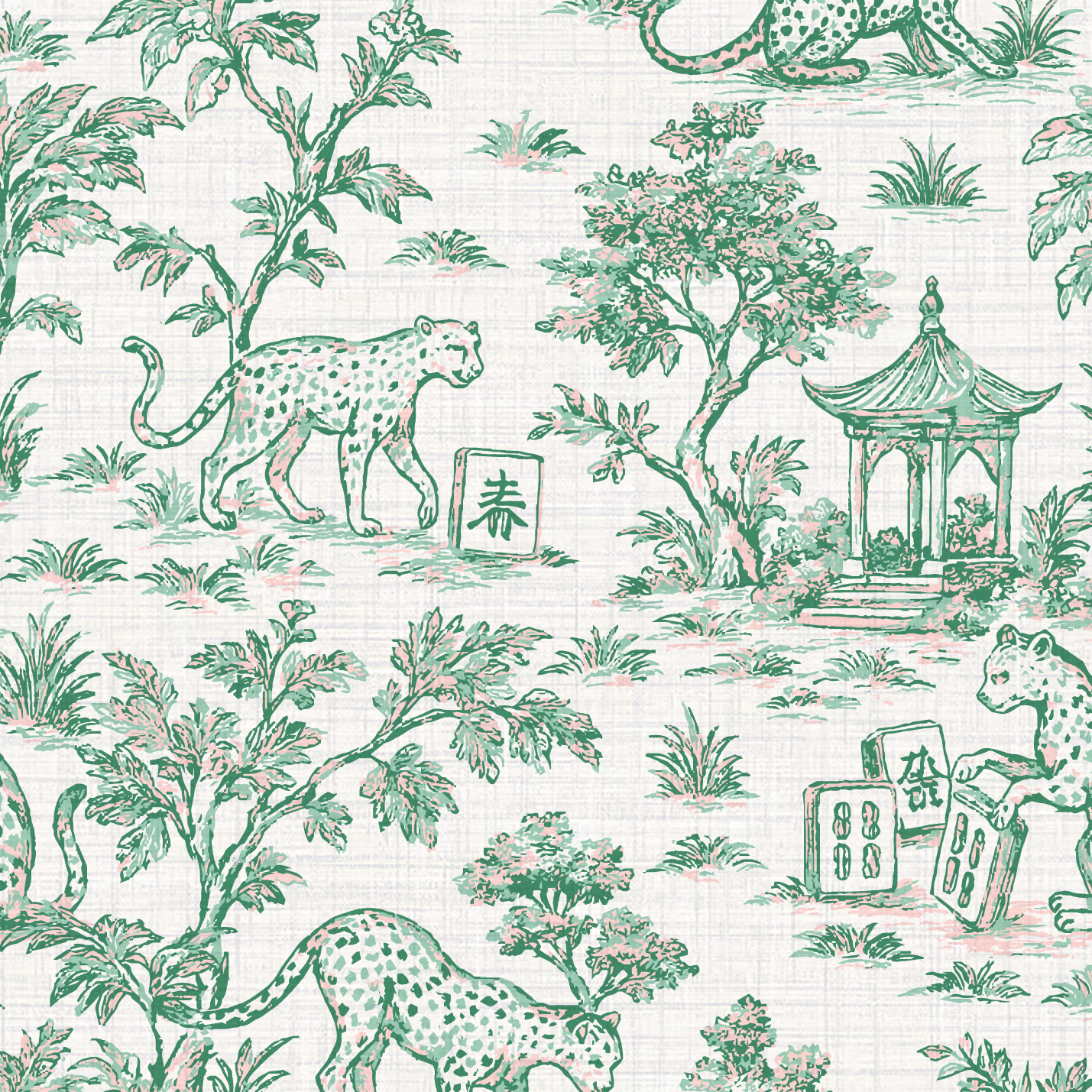 Jungle Jackpot Mahjong Toile Wallpaper
