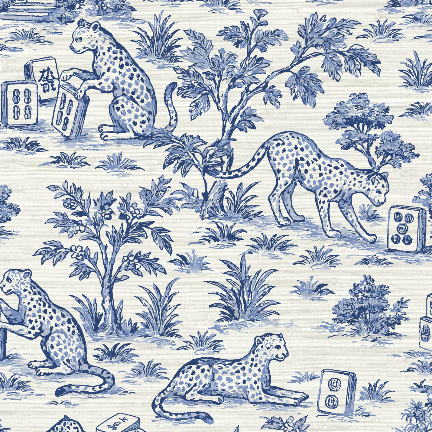 Jungle Jackpot Mahjong Toile Wallpaper