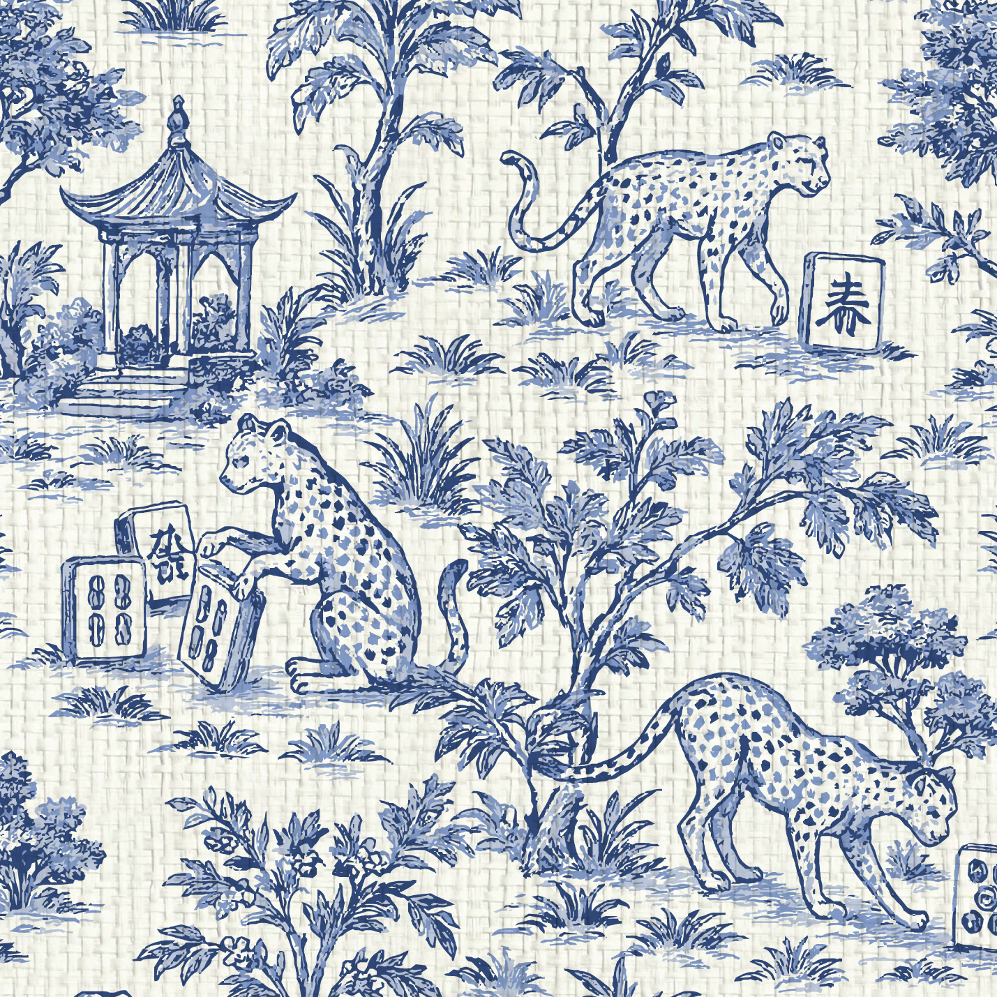 Jungle Jackpot Mahjong Toile Wallpaper