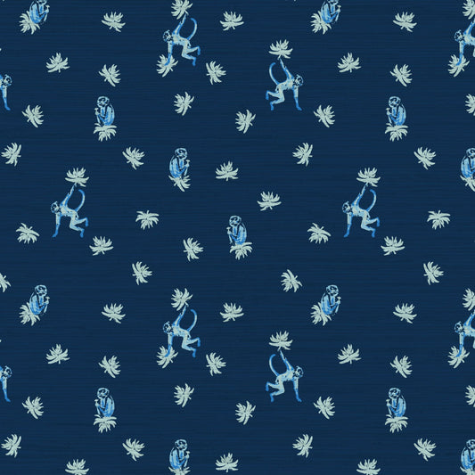 Grasscloth wallpaper Natural Textured Eco-Friendly Non-toxic High-quality  Sustainable Interior Design Bold Custom Tailor-made Retro chic Grandmillennial Maximalism  Traditional Dopamine decor tropical jungle kid playroom animal monkey chintz chinoiserie preppy playroom nursery bathroom french blue light sky ocean white cream neutral mini icon navy dark