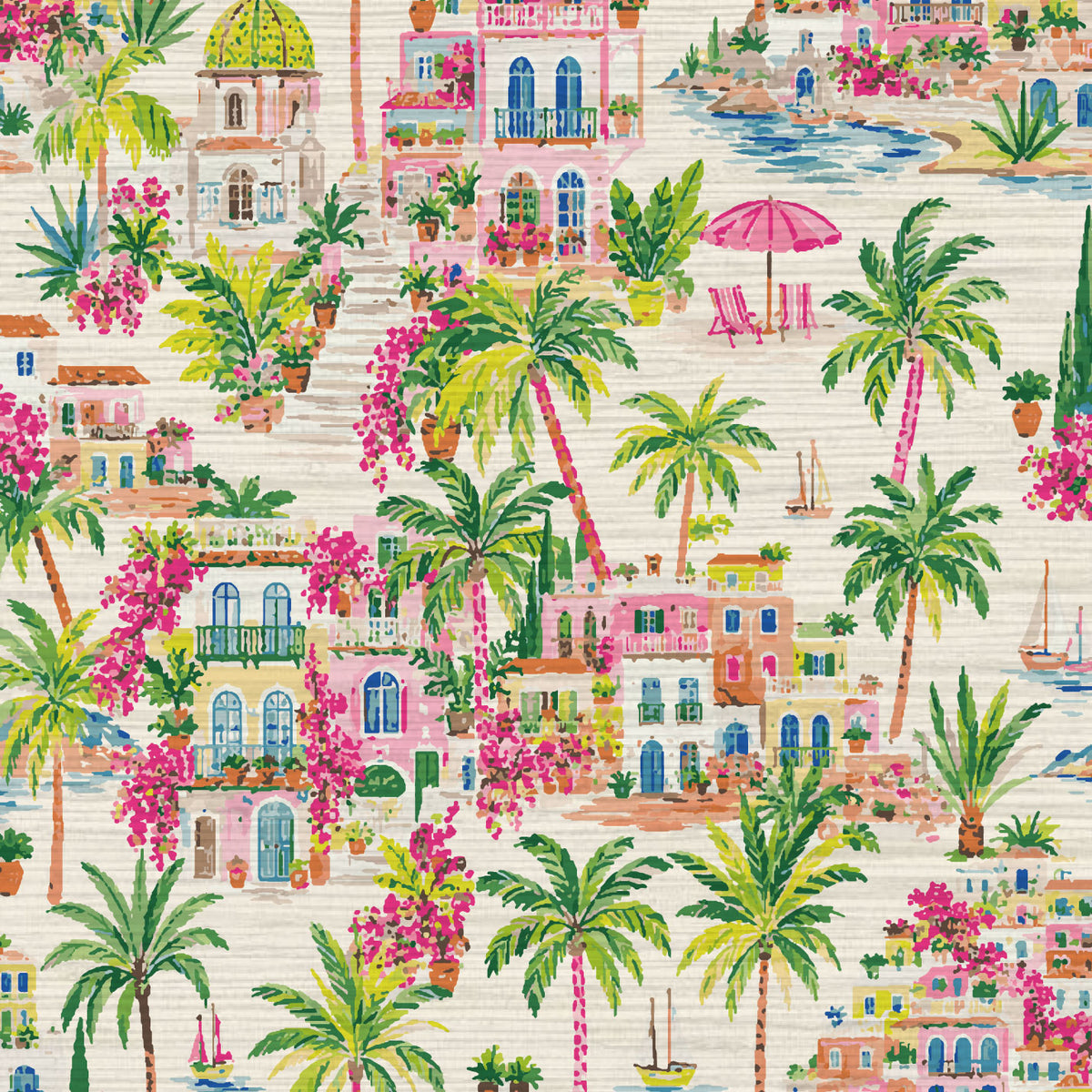 La Dolce Vita Coastal Toile Wallpaper