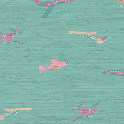Grasscloth wallpaper Natural Textured Eco-Friendly Non-toxic High-quality  Sustainable Interior Design Bold Custom Tailor-made Retro chic Seaside Seashore Waterfront Vacation home styling Retreat Relaxed beach vibes Beach cottage Shoreline Oceanfront Nautical Cabana preppy coastal green blue teal ocean sky mountain airplane jet plane aeroplane pink teal purple pastel neon kids gameroom play toys