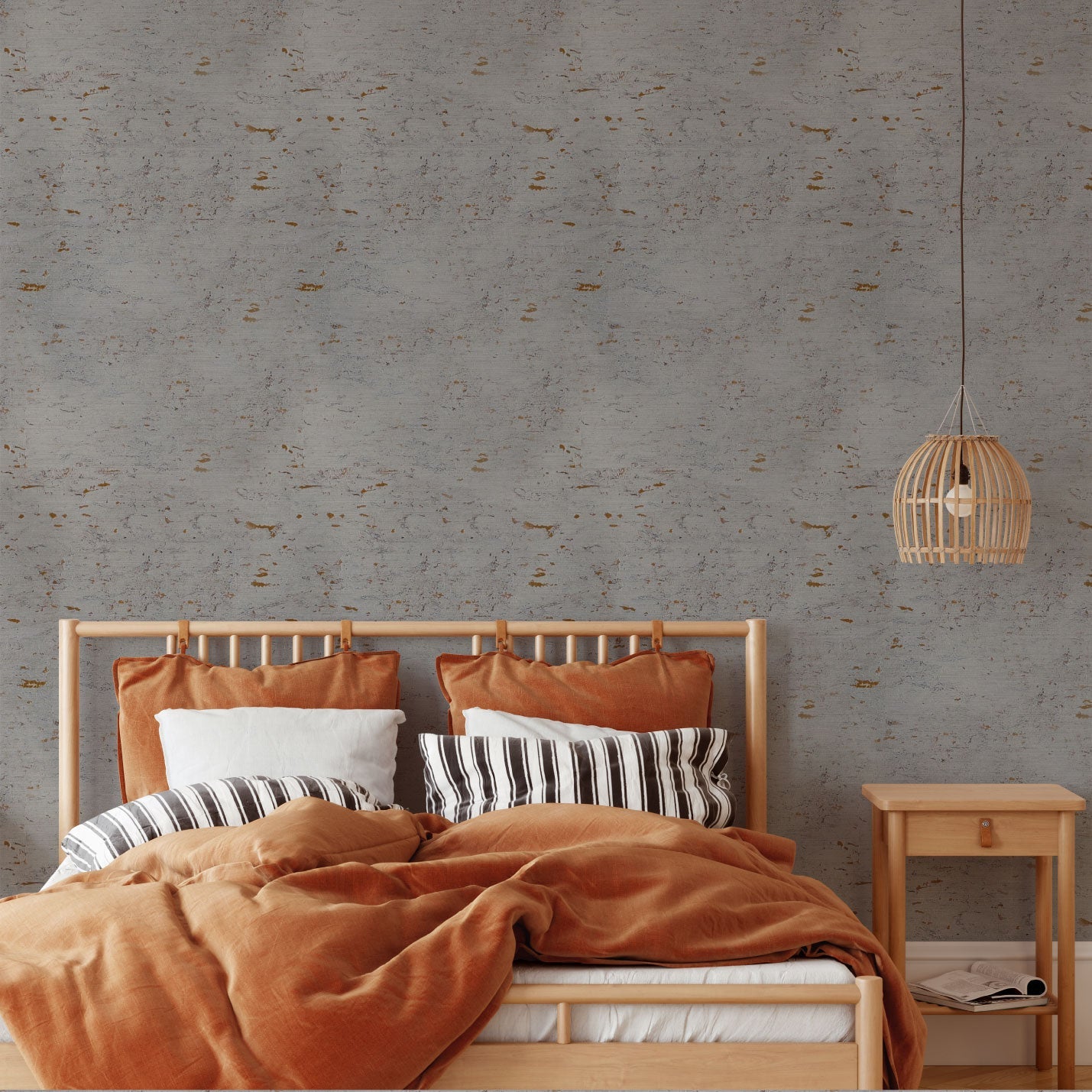 Natural Textured Eco-Friendly Non-toxic High-quality Sustainable practices Sustainability Interior Design Wall covering Bold Wallpaper Custom Tailor-made Retro chic cork nature luxury metallic shiny wood timeless coastal vacation interior design grain high-end gold metallic painted grey bedroom