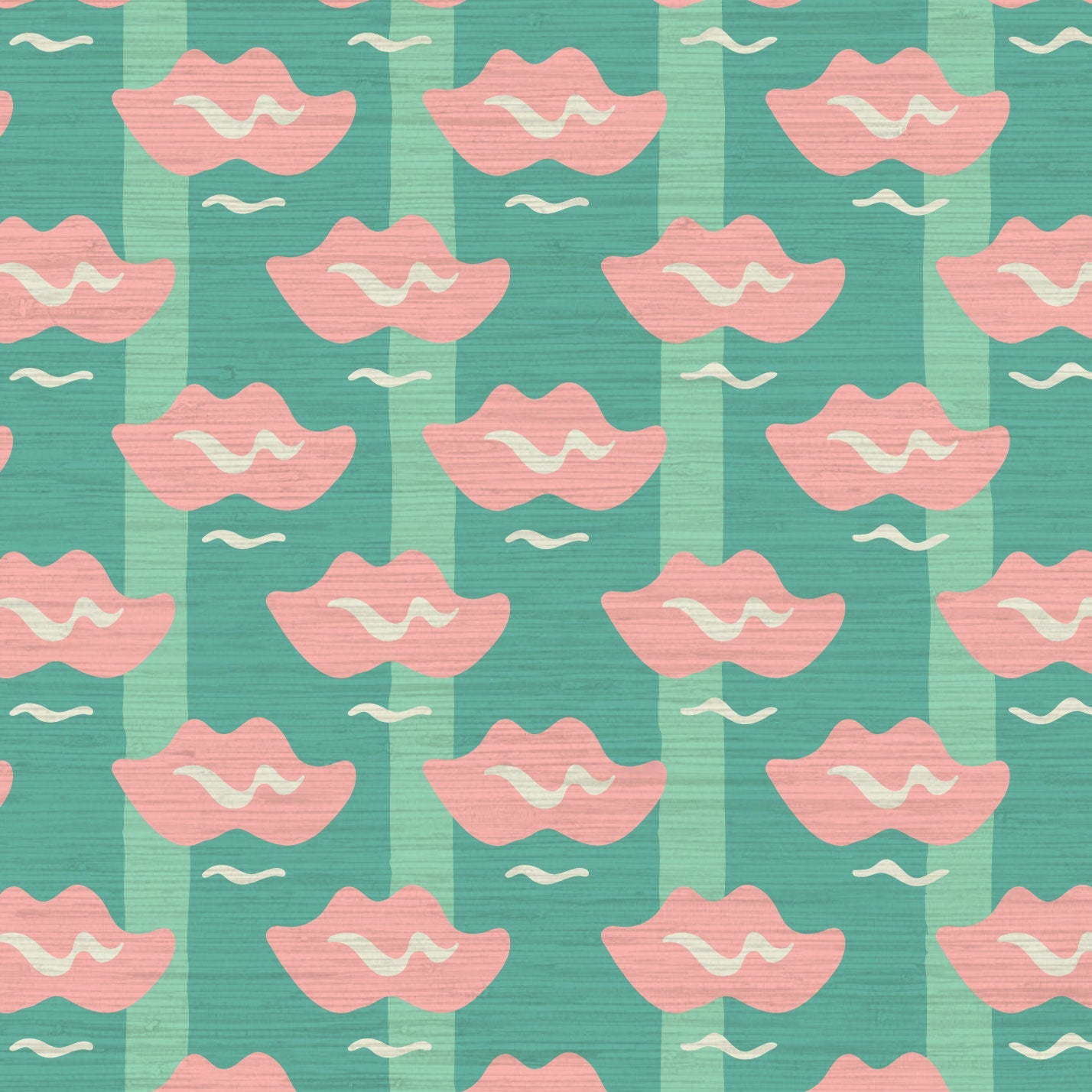 Grasscloth wallpaper Natural Textured Eco-Friendly Non-toxic High-quality  Sustainable Interior Design Bold Custom Tailor-made Retro chic Bold Salon Beauty lips Botox jungle bold stripe lips jungle tropical makeup pink green teal 