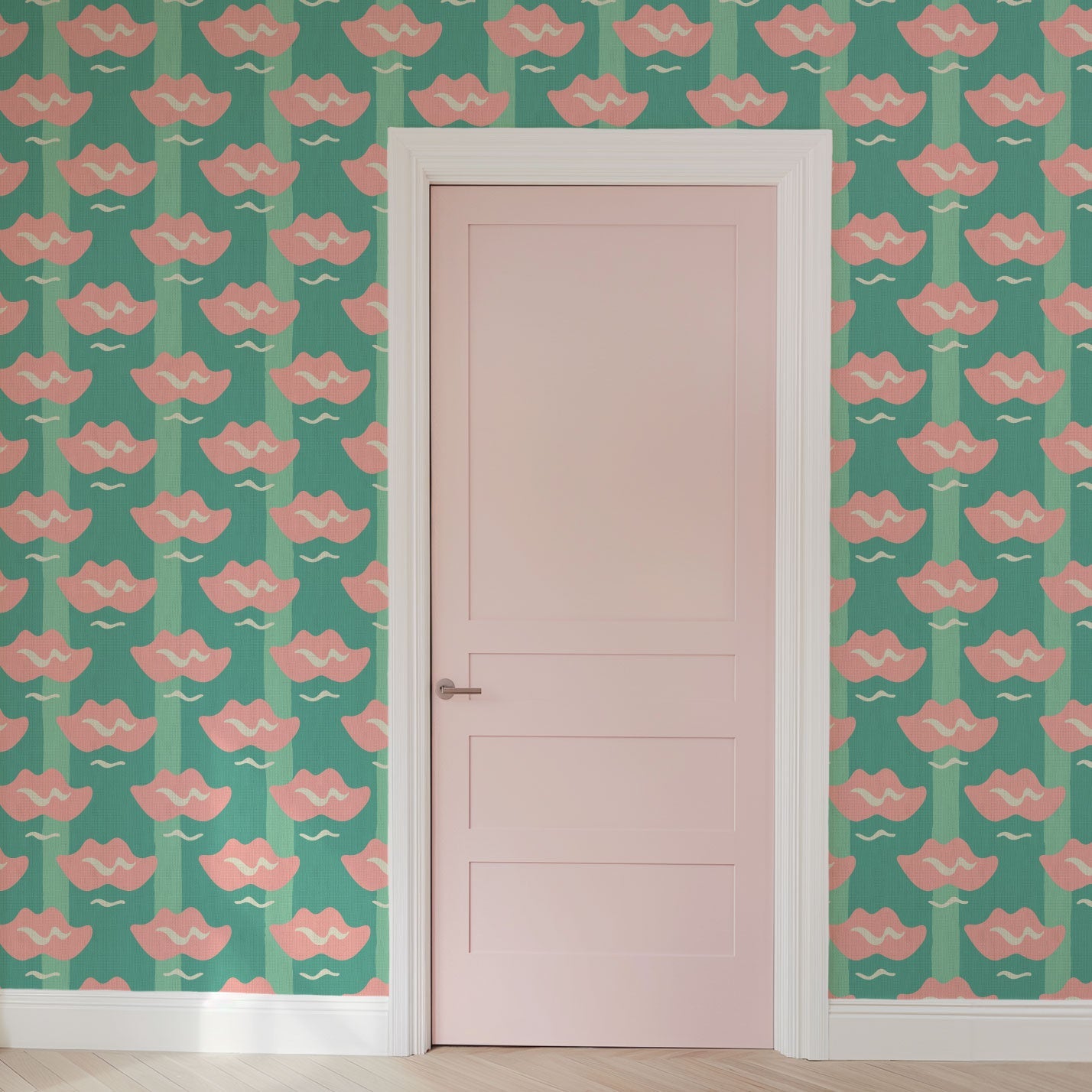 wallpaper Natural Textured Eco-Friendly Non-toxic High-quality  Sustainable Interior Design Bold Custom Tailor-made Retro chic Bold Salon Beauty lips Botox jungle bold stripe lips jungle tropical makeup pink green teal paper weave paperweave basketweave basket weave
