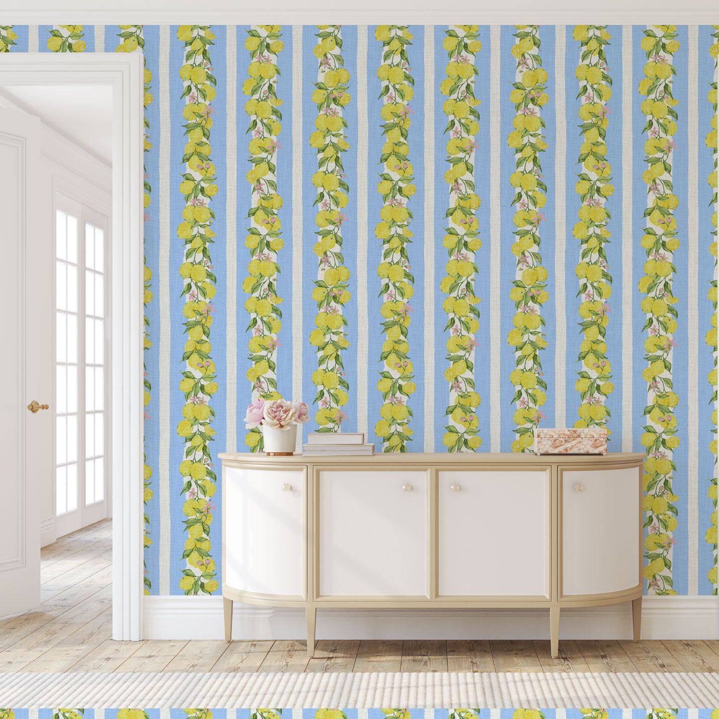 Love is a Lemon Field Botanical Stripe Linen Wallpaper