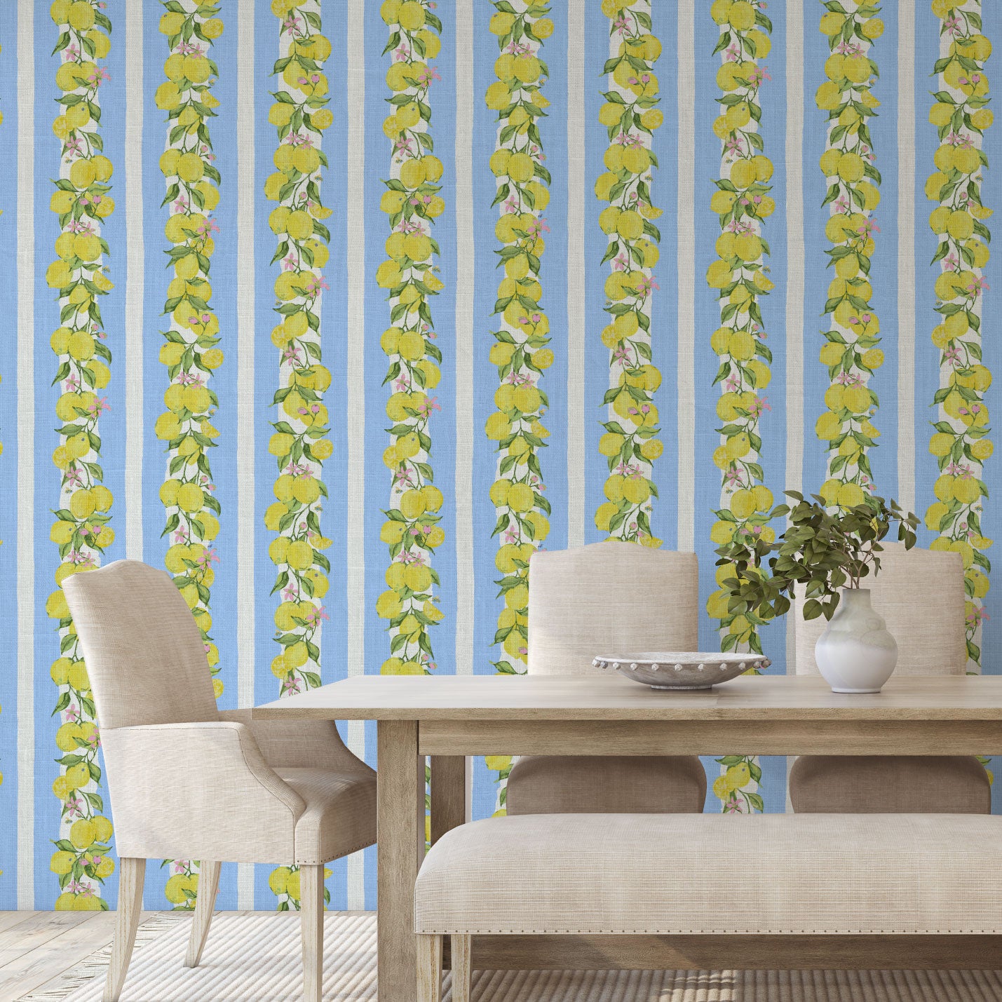Love is a Lemon Field Botanical Stripe Linen Wallpaper