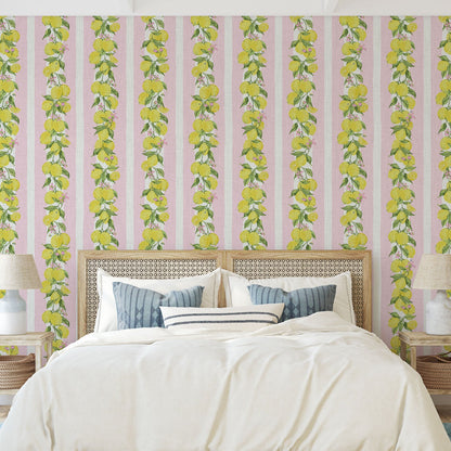 wallpaper Natural Textured Eco-Friendly Non-toxic High-quality Sustainable Interior Design Bold Custom Tailor-made Retro chic Grand millennial Maximalism Traditional Dopamine decor Coastal Garden Seaside Seashore Waterfront Cottage core Countryside Vintage Imperfect Rural Farm core rustic stripe feminine floral lemon stripe horizontal fruit food preppy stripe yellow white pink mint green pale pink linen