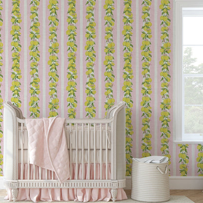 wallpaper Natural Textured Eco-Friendly Non-toxic High-quality Sustainable Interior Design Bold Custom Tailor-made Retro chic Grand millennial Maximalism Traditional Dopamine decor Coastal Garden Seaside Seashore Waterfront Cottage core Countryside Vintage Imperfect Rural Farm core rustic stripe feminine floral lemon stripe horizontal fruit food preppy stripe yellow white pink mint green pale pink linen
