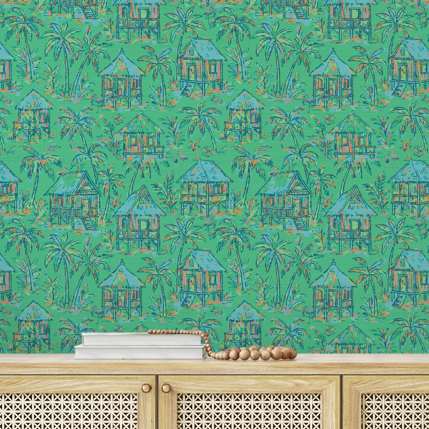 Mai Tai Morning Tiki Hut Wallpaper