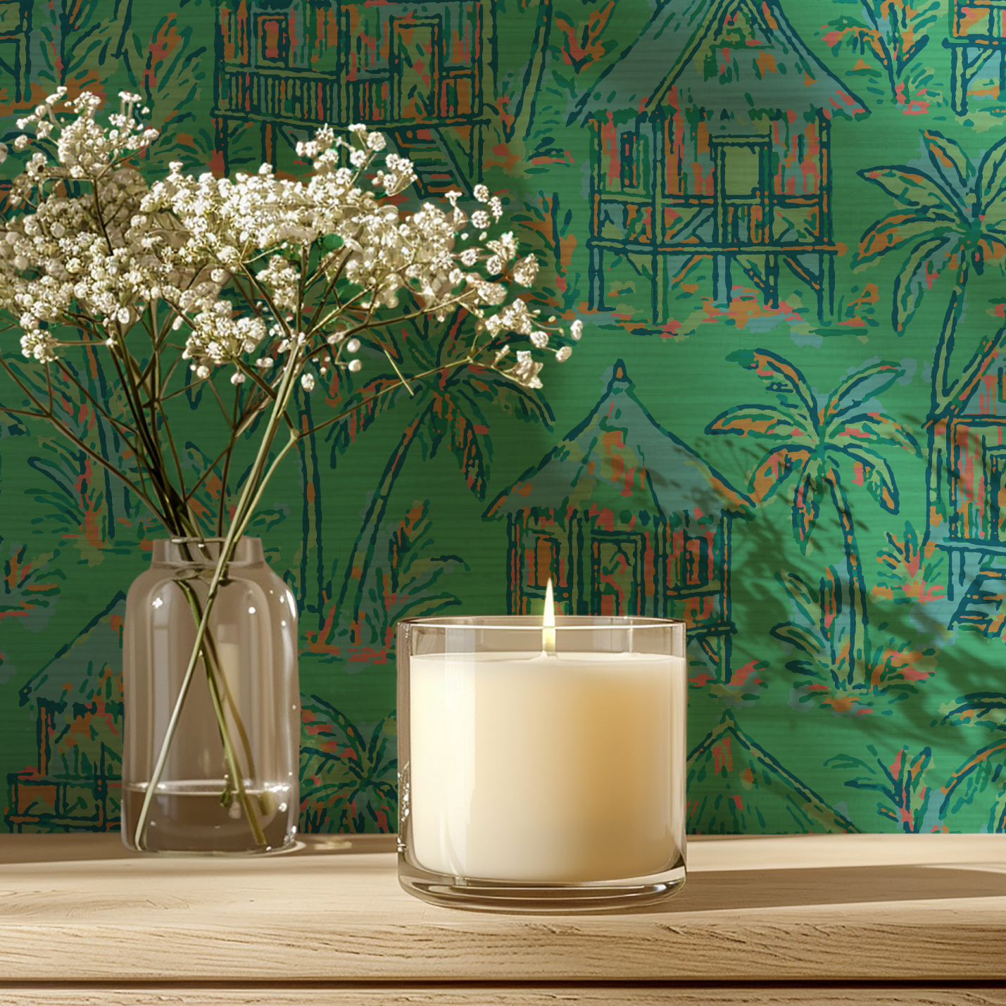 Mai Tai Morning Tiki Hut Wallpaper