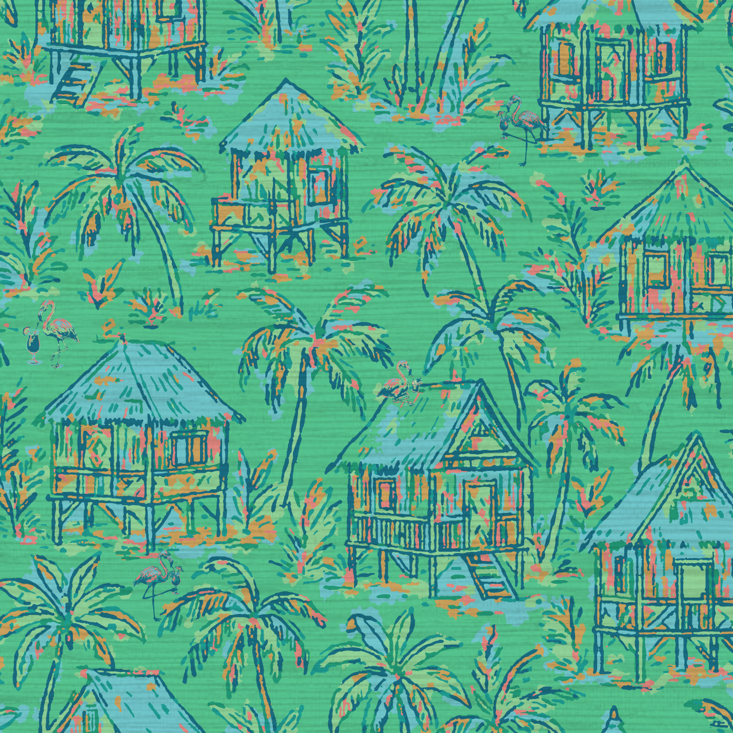 Mai Tai Morning Tiki Hut Wallpaper