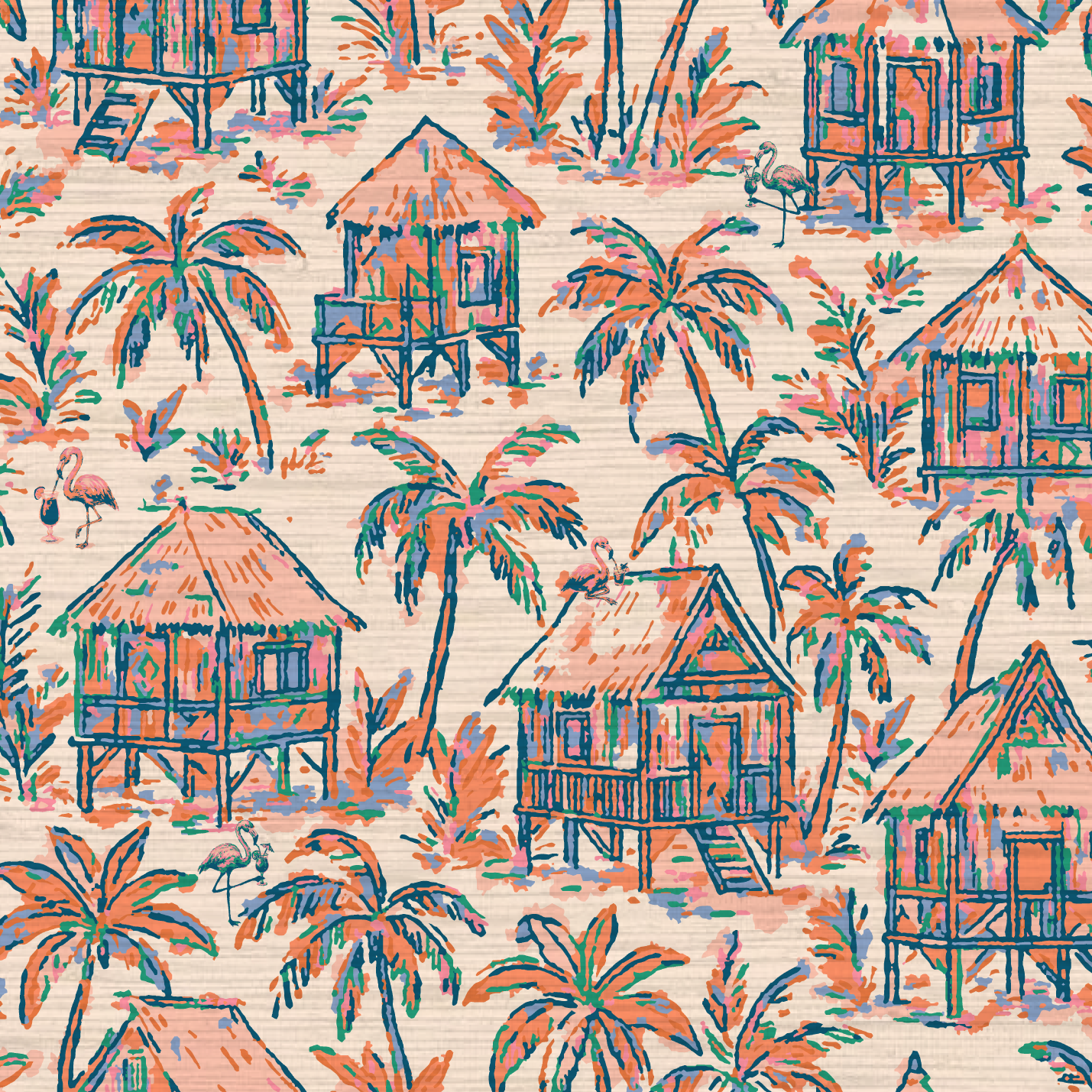 Mai Tai Morning Tiki Hut Wallpaper