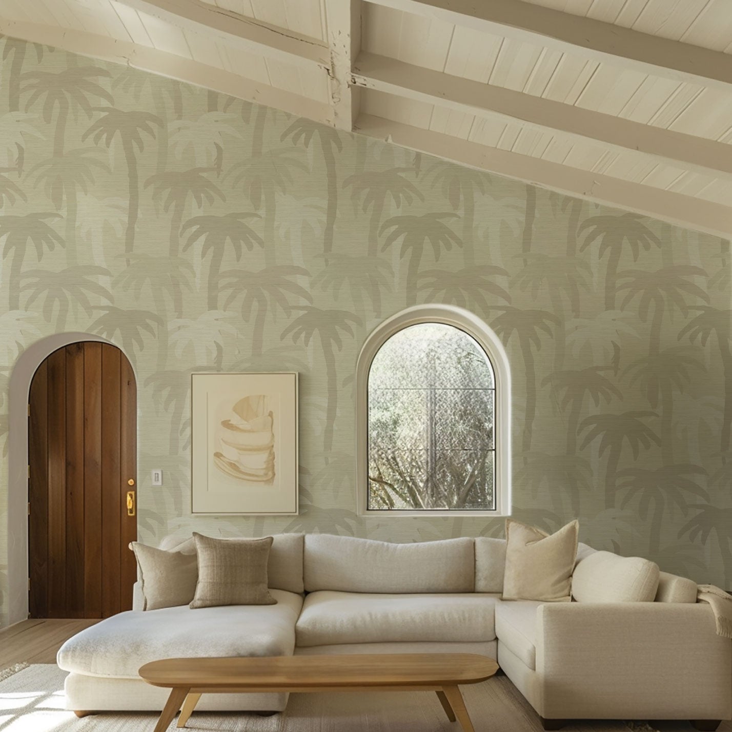 Grasscloth wallpaper Natural Textured Eco-Friendly Non-toxic High-quality  Sustainable Interior Design Bold Custom Tailor-made Retro chic Bold Tropical Jungle Coastal Garden Seaside Coastal Seashore Waterfront Vacation home styling Retreat Relaxed beach vibes Beach cottage Shoreline Oceanfront palm tree '90s surf graphic neutral tonal white cream off-white sand tan beige