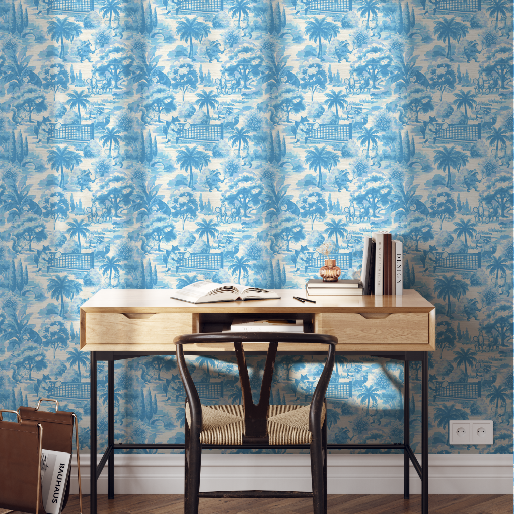Match Point Tennis Toile Wallpaper