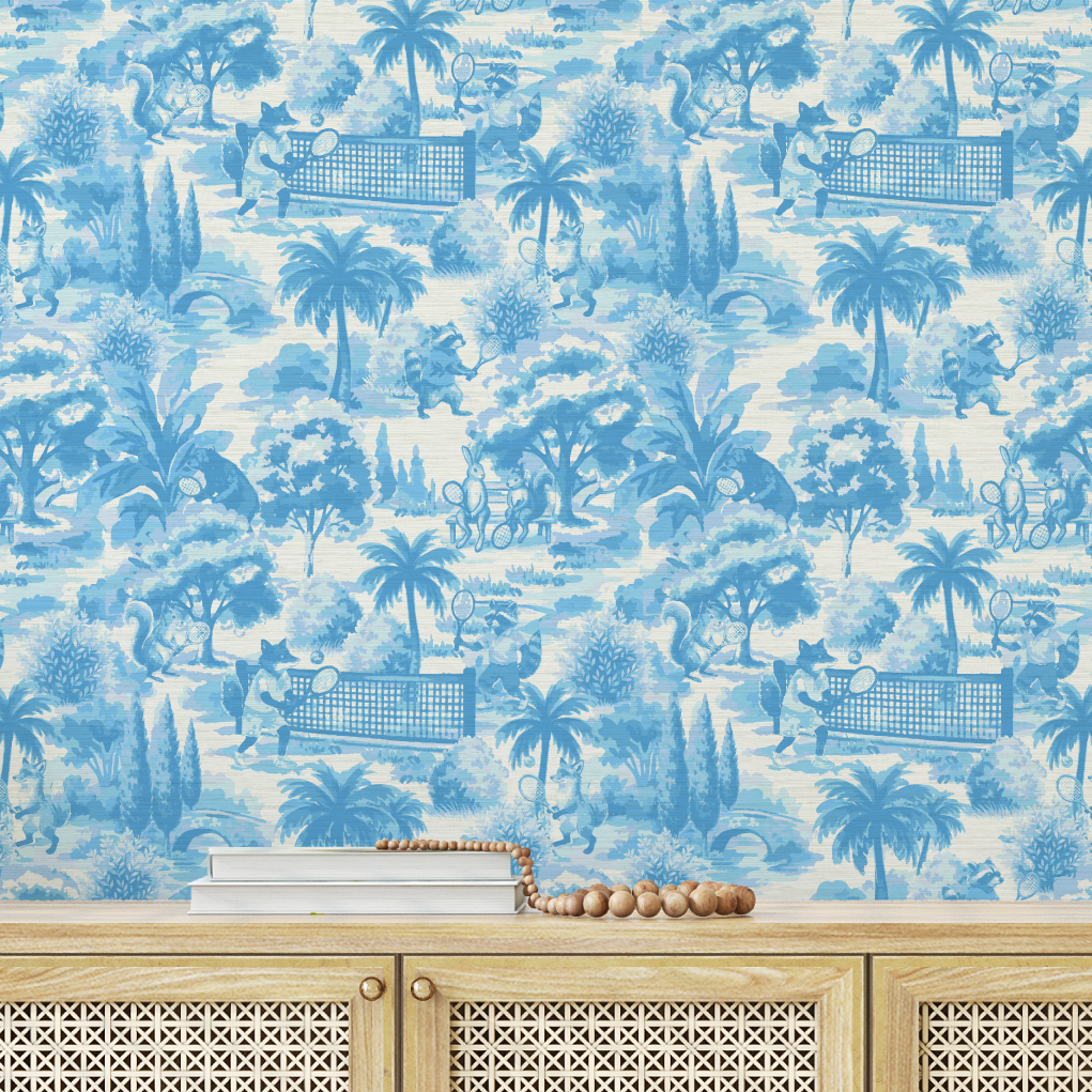 Match Point Tennis Toile Wallpaper