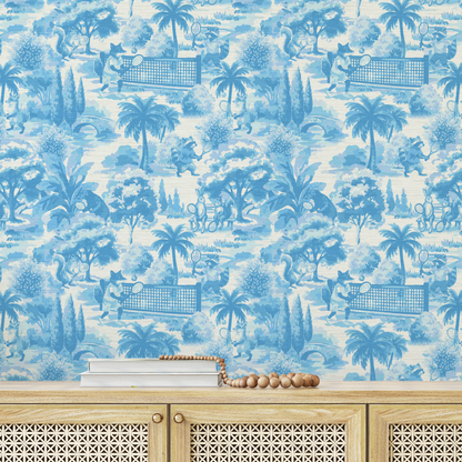 Match Point Tennis Toile Wallpaper