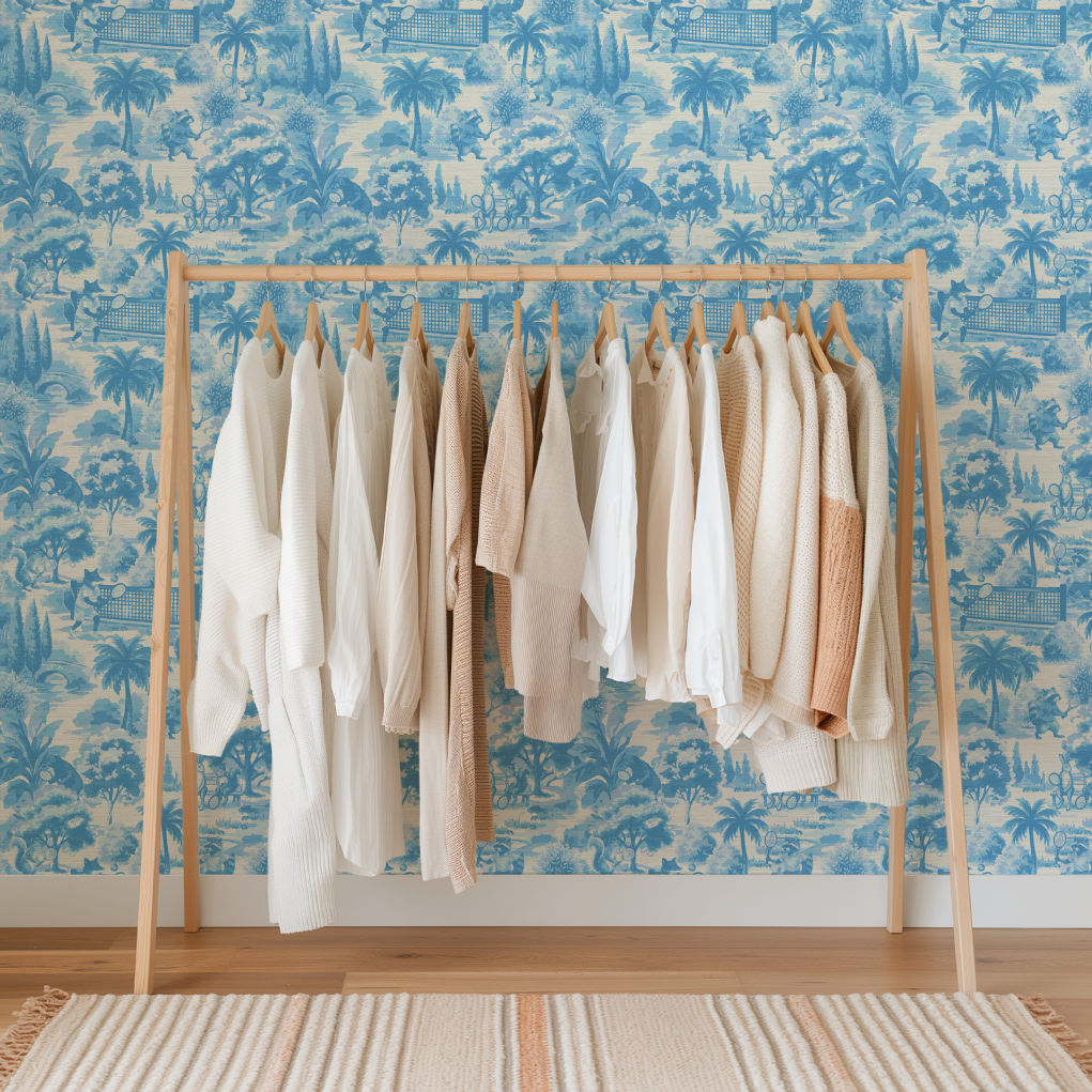 Match Point Tennis Toile Wallpaper