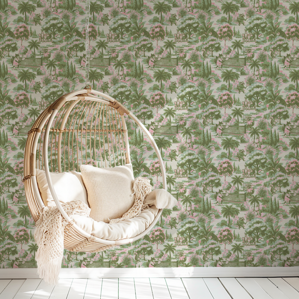 Match Point Tennis Toile Wallpaper