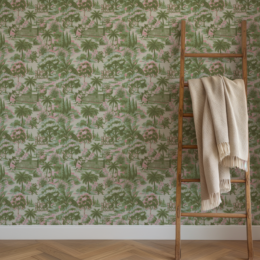 Match Point Tennis Toile Wallpaper